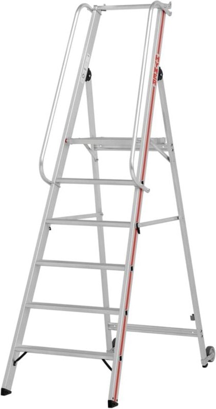 Thumbnail - Hymer - Plattformleiter mit Kipprollen und langem Handlauf, 5 Stufen, Standhöhe 1,15 m