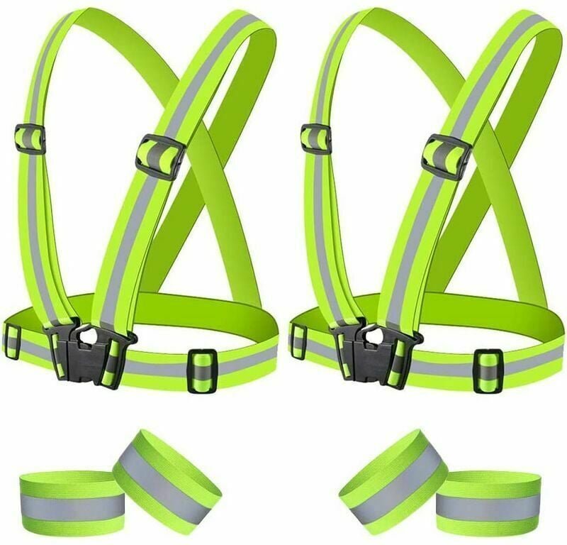 Reflektierende Fahrradweste, 2 Sicherheitswesten, 4 Reflektorarmbänder/-streifen, verstellbare elastische reflektierende...