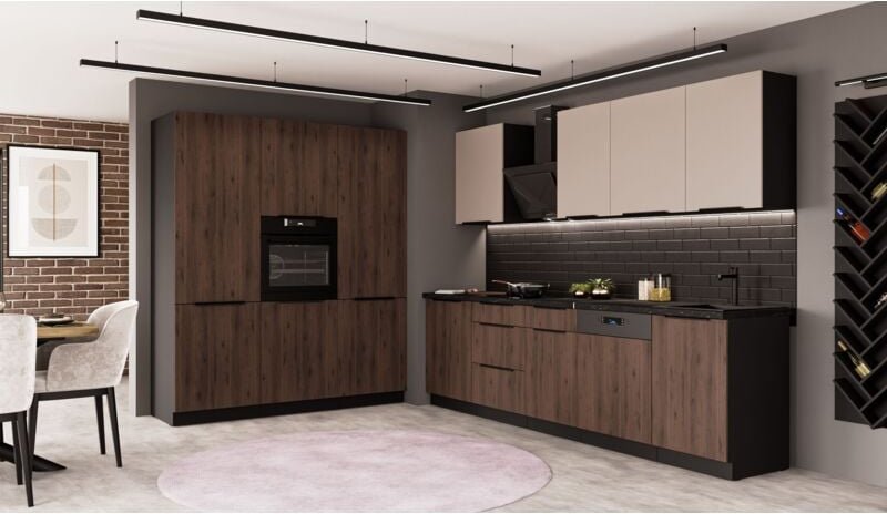 Küchen Preisbombe - Küche monza + arona 280 + 180 cm Küchenzeile Küchenblock Einbauküche Nussbaum Okapi matt + Kaschmir ...