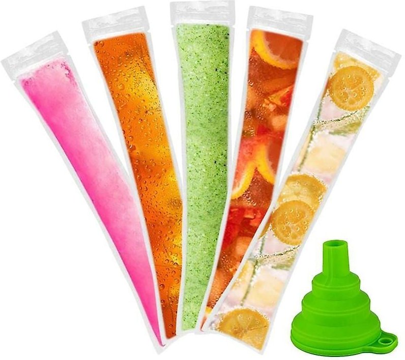 Woosien - Einweg-Eis am Stiel-Beutel, 120 Stück, Gefrierröhren, Eisbeutel mit Trichter und Eishüllen für Eis, Süßigkeite...
