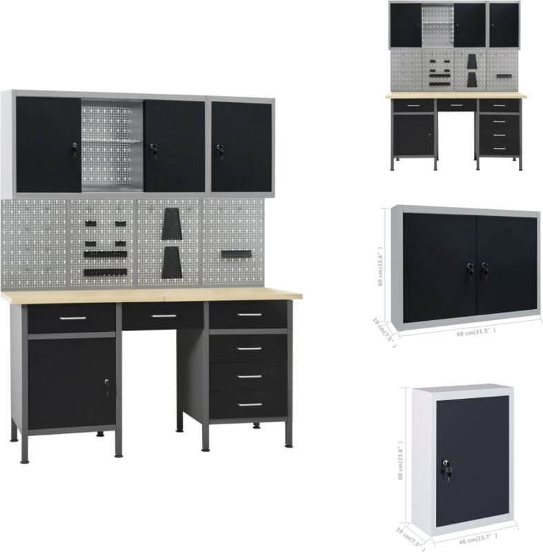 Vidaxl - Werkbänke - Living Werkbank mit 4 Werkzeugwänden und 2 Wandschränken - Schwarz