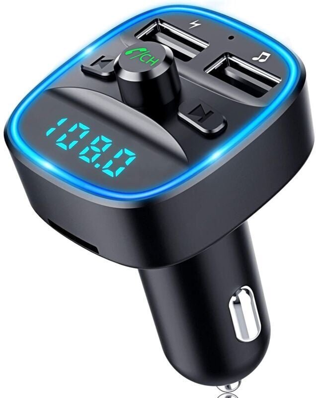 Bluetooth-FM-Transmitter, Bluetooth 5.0-Autoradio-Adapter, MP3-Player, kabellose Freisprecheinrichtung, Zigarettenanzünd...