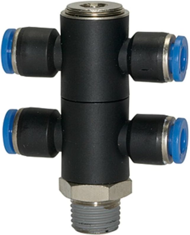 Riegler T-Mehrfachverteiler »Blaue Serie «, 4-fach drehbar, R 1/4 a. Ø12mm