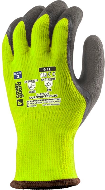 EUROWINTER L20 Fäustlinge, gefüttert mit Acryl, doppelt beschichtete Latex-Handfläche, Größe 10