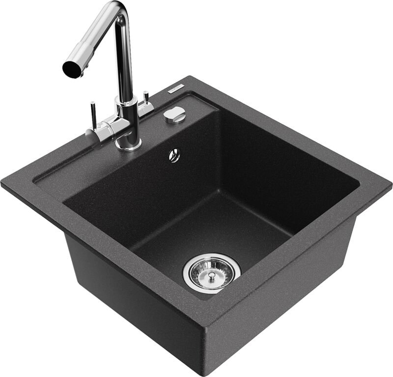 Vito 1-Becken-Granit-Spüle mit Mischbatterie Duero, Schwarz gesprenkelt - 6503-76-671600-00 - Mexen