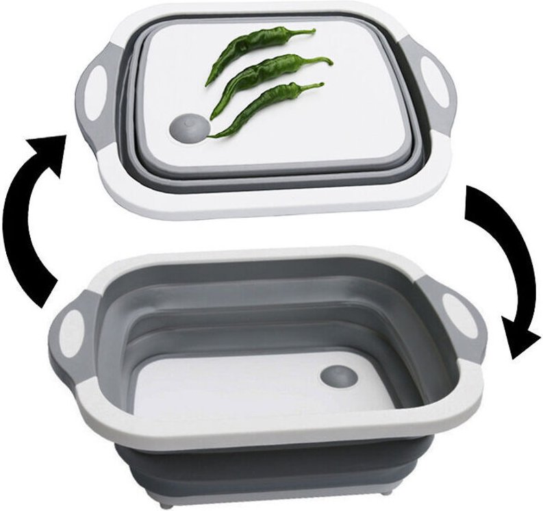 3-in-1-Schneidebrett, faltbar, multifunktionaler Hackkorb, Aufbewahrungskorb, Abflusskorb mit Abflussstopfen und Handtuc...