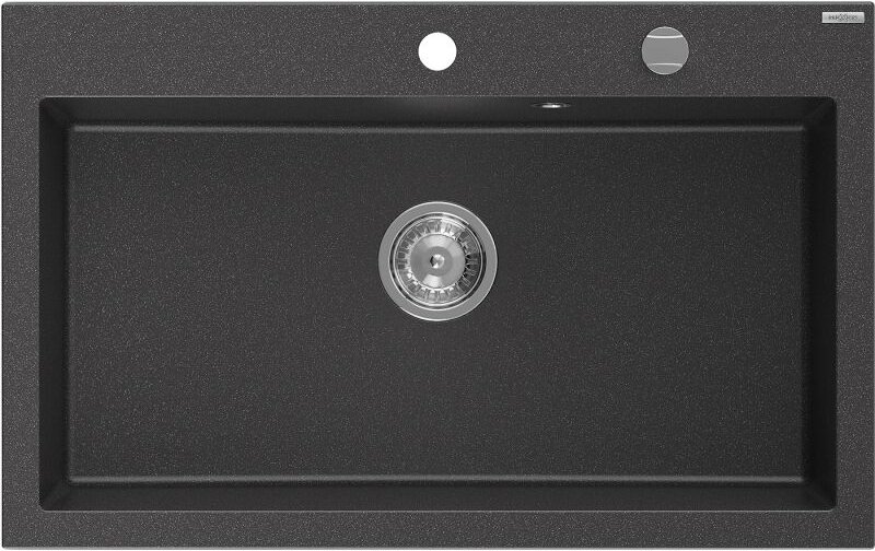 Elix Granitspüle 1-beckig 800 x 500 mm, schwarz gesprenkelt, Siphon Chrom - 6527801005-76 - Mexen