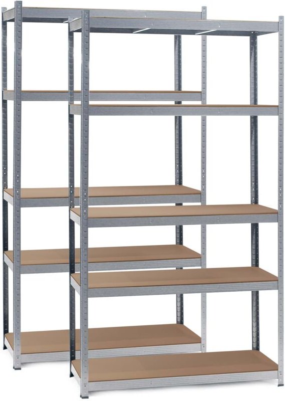 Set 2x Schwerlastregal 100x50x200cm, 200kg/Ablage, Steckregal verzinkt aus Stahl, Lastenregal mit 5 Ablagen, Werkstattre...