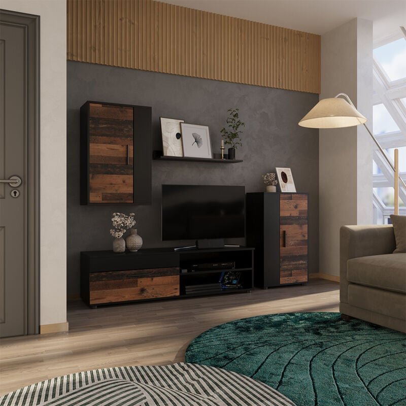 Vicco - Wohnwand Berno, Braun/Anthrazit, 4-teiliges Set