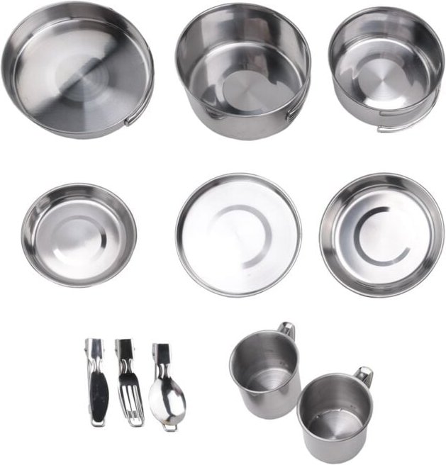 Camping-Kochgeschirr-Set, Camping-Topf Aus Edelstahl, Tragbares Outdoor-Geschirr-Set, Faltbares und Stapelbares Topf-Set