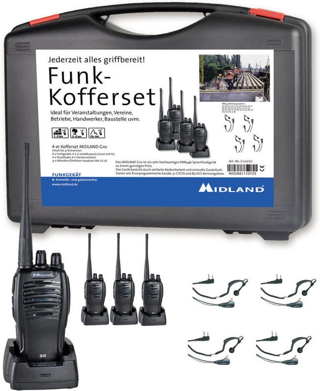 Thumbnail - Midland G10 Pro PMR 4er Handwerker-Koffer C1107.S2 PMR-Funkgerät 4er Set