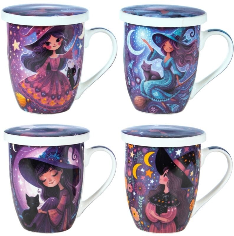 Keramik-Teetasse mit Filter, Hexen-Design, inklusive Geschenkbox, ideal für originelle und dekorative Geschenke