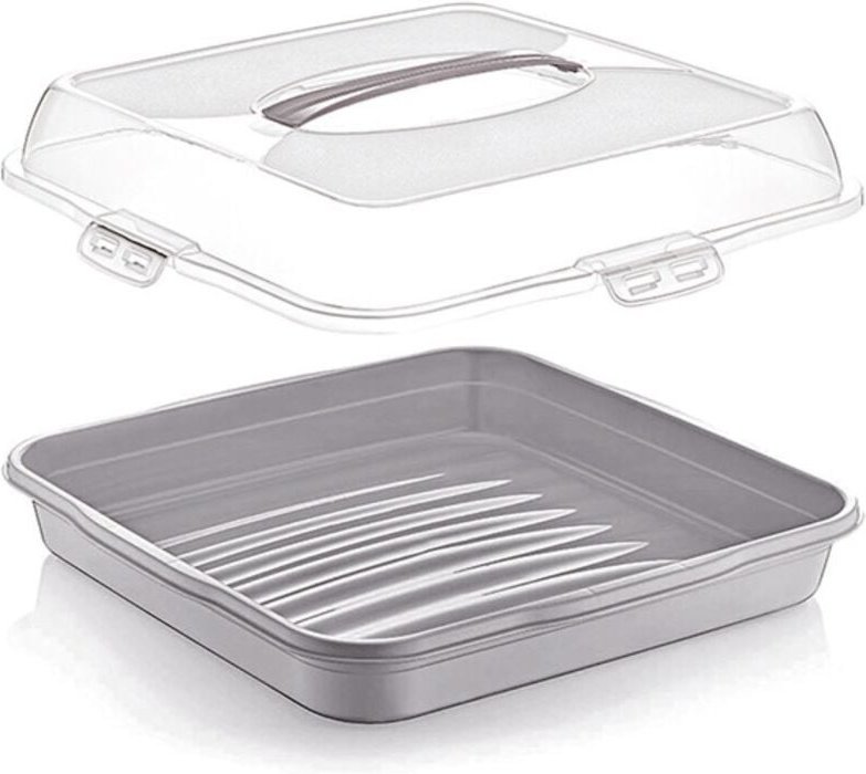 Viereckiger Torten- und Kuchenbehälter mit Tragegriff - 36 x 36 x 10 cm