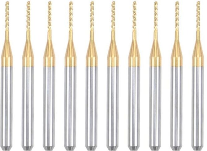 10 Stück Titanbeschichtete Hartmetall-Schaftfräser, Gravurfräser, CNC-Fräser für Leiterplattenmaschinen, 1/8 Zoll Schaft...