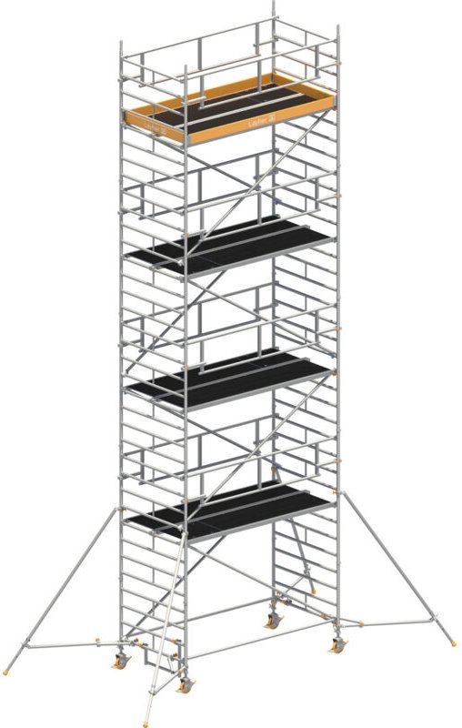 Layher Rollgerüst Uni Breit P2 Safety Plus mit Doppelgeländer und ausziehbaren Gerüststützen 10,20m AH