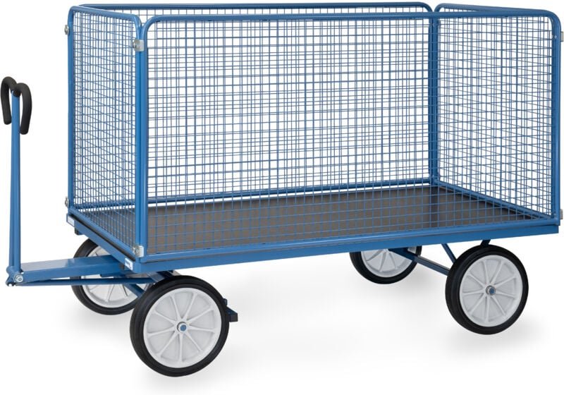 Fetra Handpritschenwagen mit Drahtgitterwänden 1000 mm hoch, Vollgummi-Bereifung, 2000x1000 mm