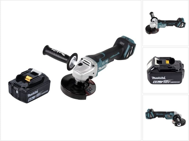 Dga 517 G1 Akku Winkelschleifer 18 v 125 mm Brushless + 1x Akku 6,0 Ah - ohne Ladegerät - Makita