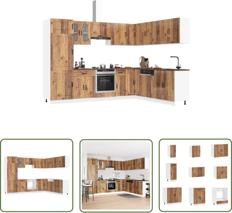The Living Store - vidaXL 14-tlg. Küchenschrank-Set Kalmar Altholz-Optik Holzwerkstoff