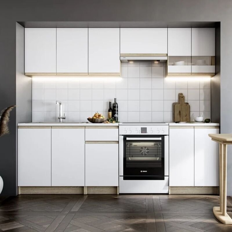 Naturel - Katarina lux 2,4 m, Küchenmöbel zum Zusammenbauen, weiß und Eiche (ksetkatarinao)