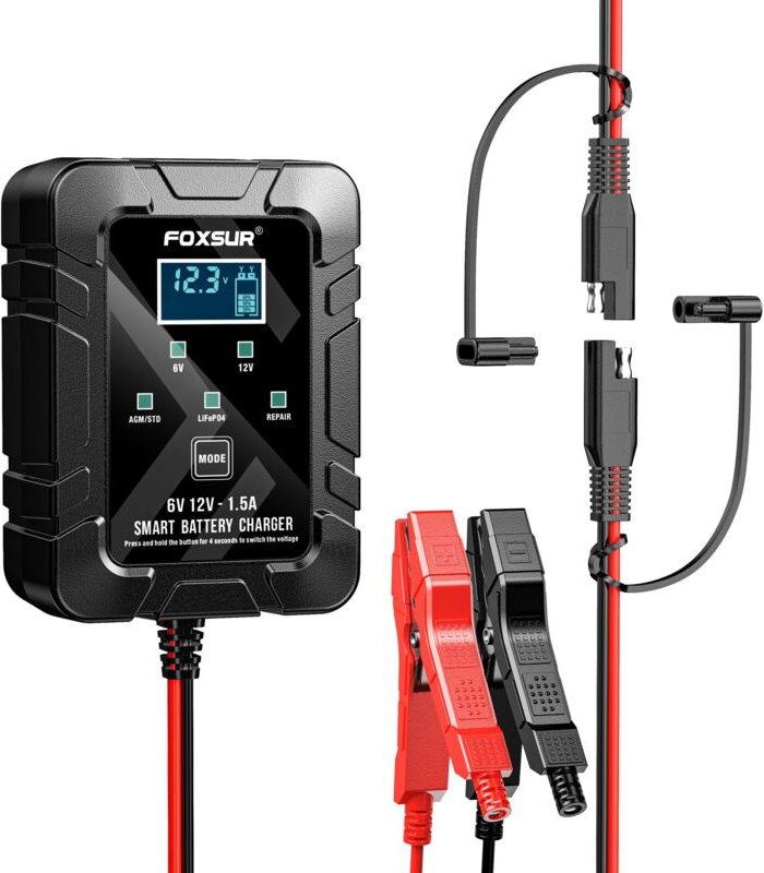 Ej.life - 1,5-A-Autobatterieladegerät, 6 v 12 v, vollautomatisches intelligentes Batterieladegerät, Erhaltungsladegerät,...