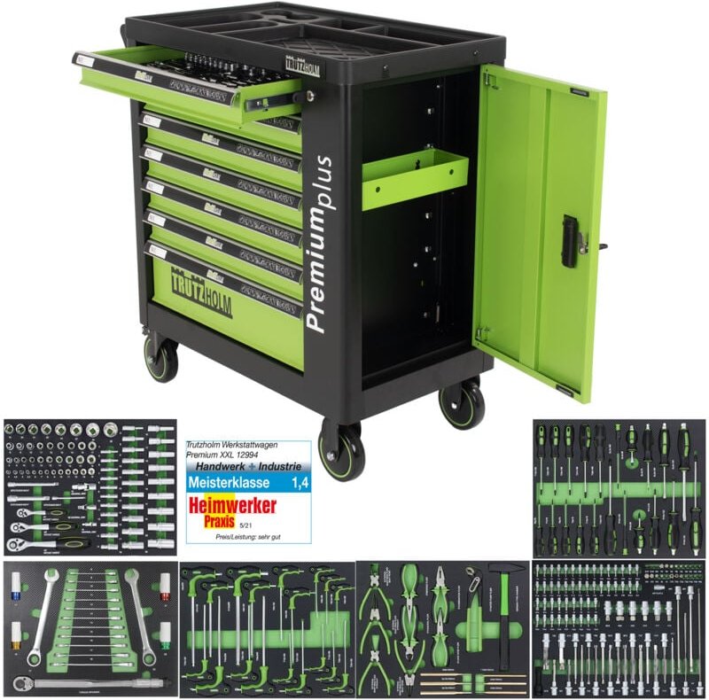 Trutzholm ® - Werkstattwagen 7 Schubladen 254 tlg. Chrom Seitentür Premium xxl Werkzeugwagen bestückt