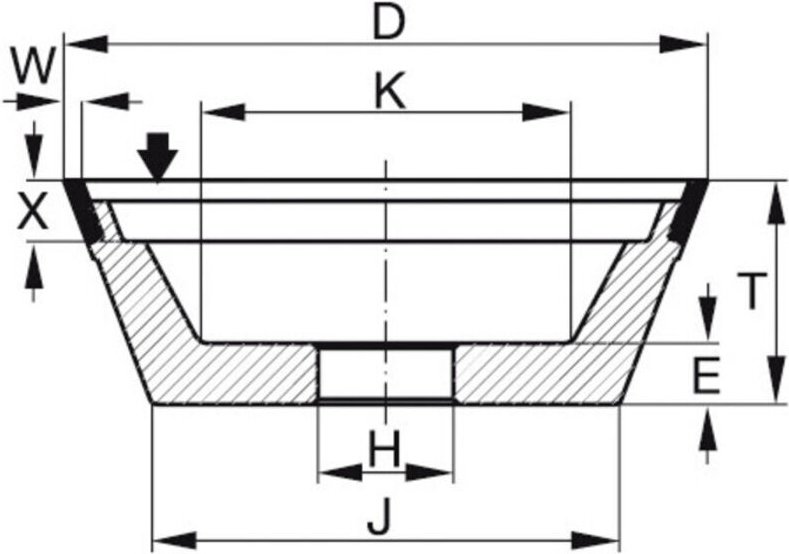 Tyrolit - Diamant-Topf-Schleifscheibe DxTxH (mm), 125x40x20, Typ: D126