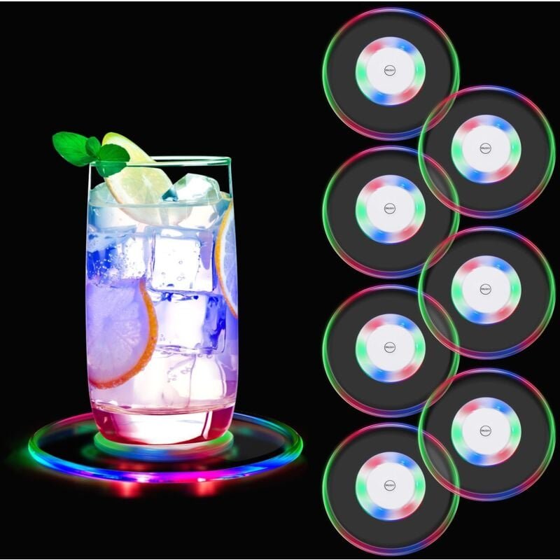 Thumbnail - Set mit 7 bunten leuchtenden LED-Untersetzern, 6 Farben austauschbares Batterielicht, runde leuchtende Untersetzer für B...