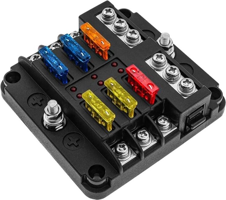 6-fach Sicherungskasten 12 V, Sicherungshalter Flachsicherungsblöcke mit 16 Sicherungen 6 LED-Anzeigen Schutzabdeckung f...