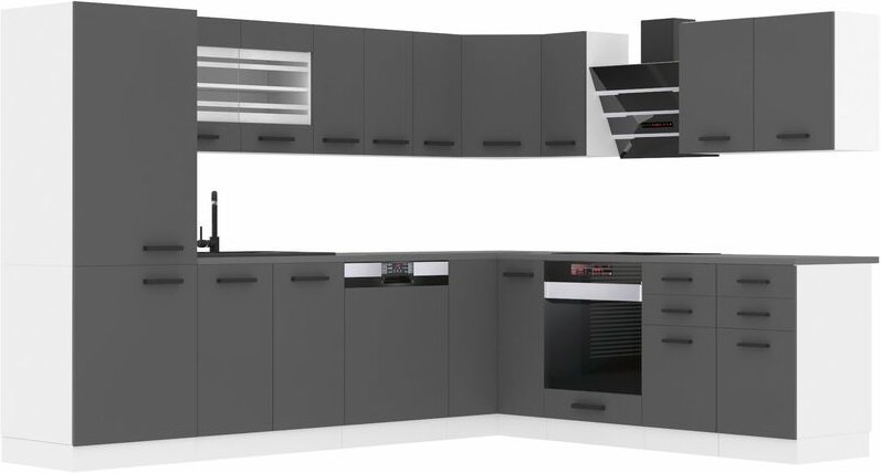 Küchenzeile Küchenblock Küche L-Form Julie Küchenmöbel mit Griffe, Einbauküche ohne Elektrogeräten mit Hängeschränke und...