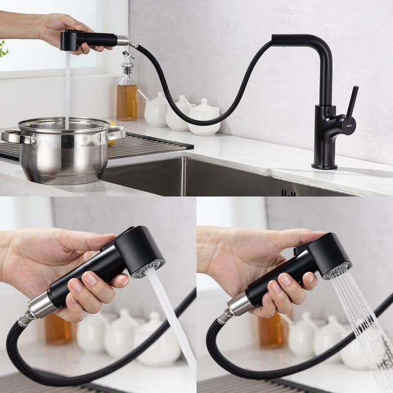 Schwarz Hochdruck Küchenarmatur Edelstahl Wasserhahn Küche Ausziehbar Spültischarmatur Armatur Küche Einhandmischer Misc...