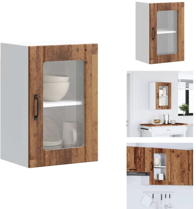 Küchen-Hängeschrank mit Glastür Lucca Altholz-Optik - Küchen-Wandschrank - Küchen-Wandschränke - Wandschrank Küche - Küc...