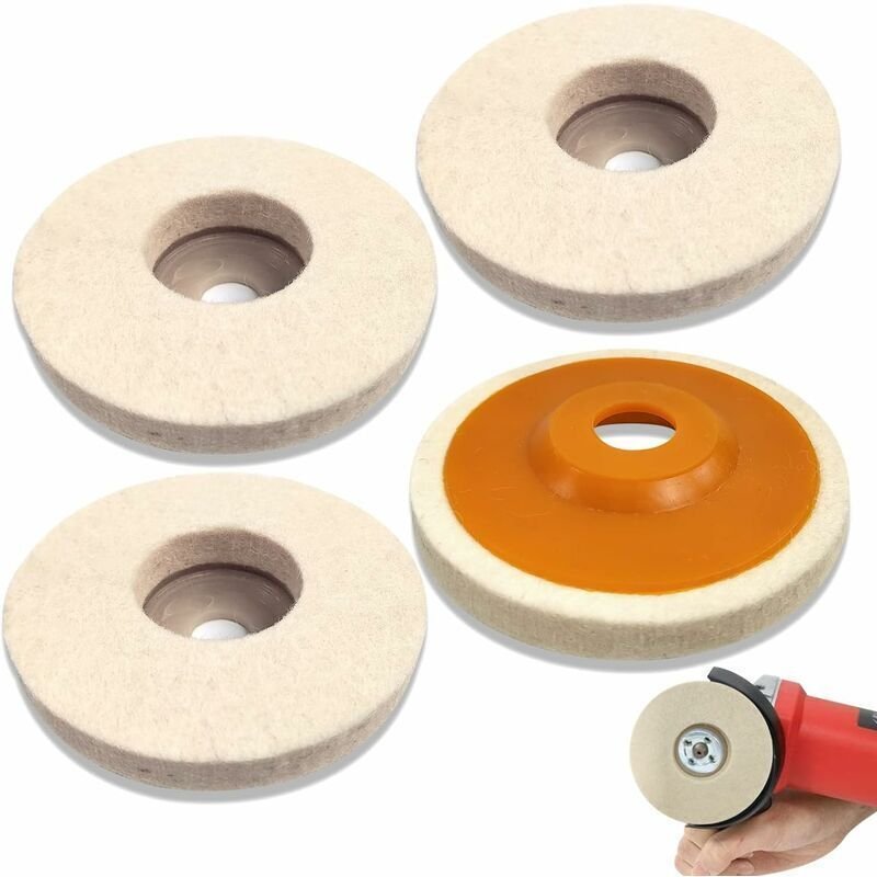 Thumbnail - ZVD - 4Pcs Diamètre 125mm Disque de Polissage Meuleuse, Polissage Meuleuse D'angle Bore Dia 22mm, Feutre de Laine Roue d...