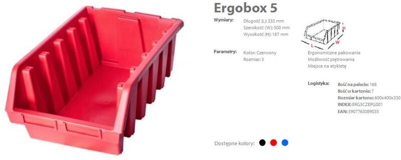 1 x Ergo XL+ Rote Stapelboxen de Aufbewahrungsbox de Kunststoff 333x500x187
