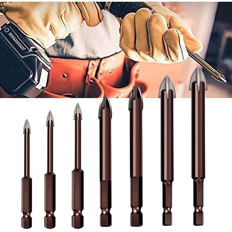 Thumbnail - YMYNY 7-teiliges Hartmetallbohrer-Set, Metallbohrer-Set, Sechskant-Kreuzfliesenbohrer, Wolframkarbid-Steinbohrer, für Ke...