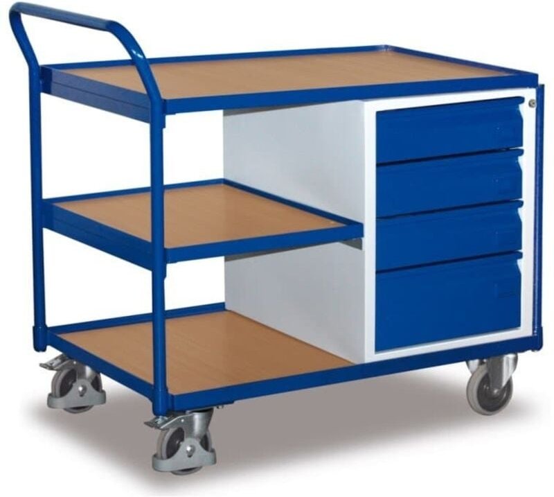 VARIOfit Werkstattwagen mit gebogenen Schiebegriff, 3 Ladeflächen und 4 Schubladen