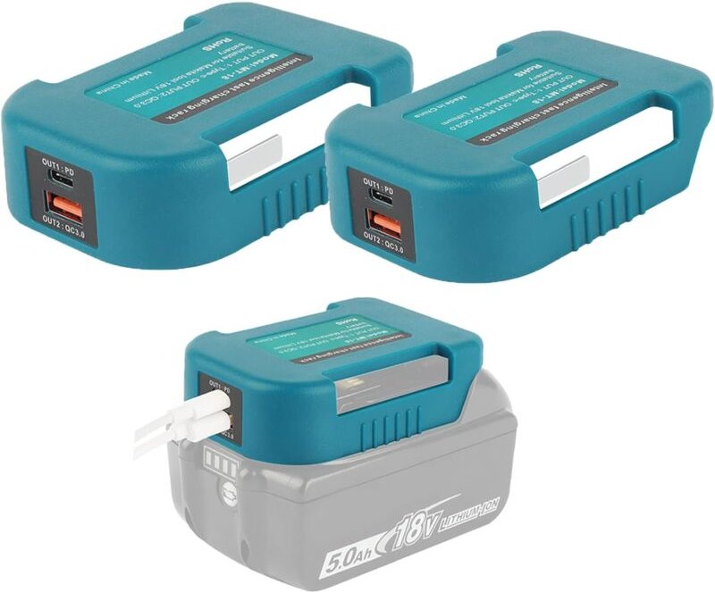 2er-Pack USB-Ladeadapter, kompatibel mit Makita 18-V-Akku, 2 USB-Halterungen mit Typ-C-Schnellladung