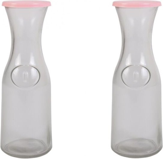 2er Set 1L Glas Milchflaschen Kunststoffdeckel Saftflasche Wasserflasche Karaffe