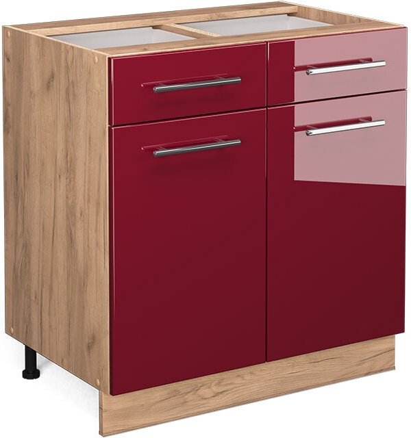 Vicco - Küchenunterschrank Fame-Line, Bordeaux Hochglanz, 80 cm ohne Arbeitsplatte