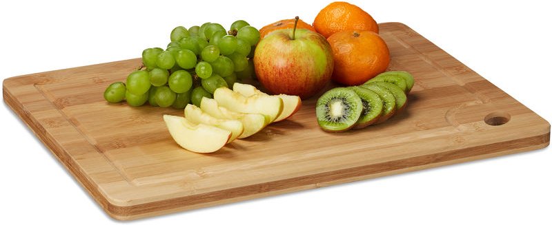 Relaxdays - Tranchierbrett Bambus, Schneidebrett, Saftrille, Griffloch, massiv, HxBxT: 2 x 40 x 30 cm, Holz, naturfarben