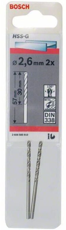 Bosch - 2x Metallbohrer hss-g din 338 2,6 x 30 x 57 mm - 2608585910
