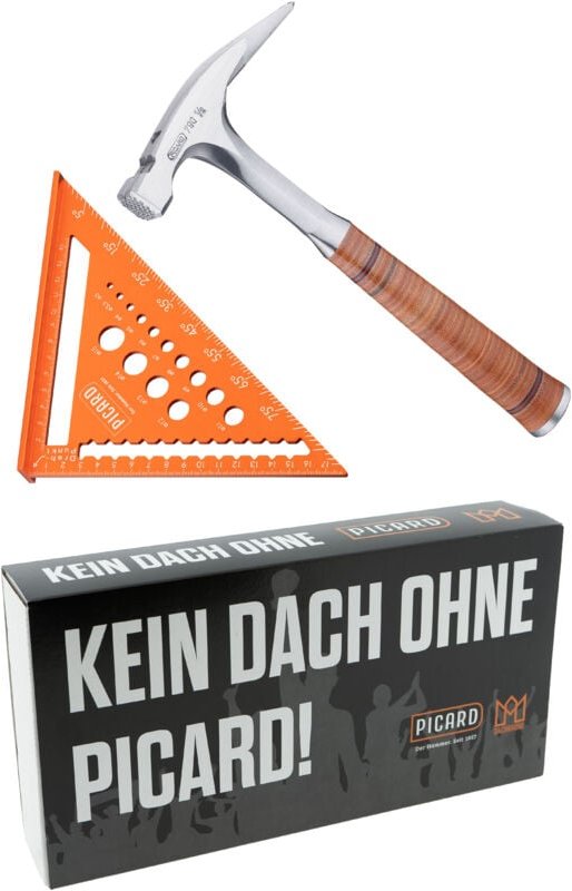 Thumbnail - Dachkrone Set 3 – Picard Ganzstahl-Latthammer Nr. 790 1/2 & Zimmermannswinkel 180 mm mit Bohrlehre