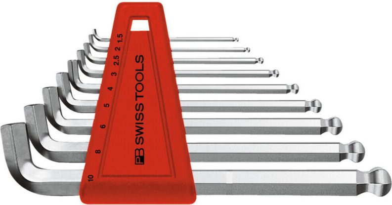 Pb Swiss Tools - Sechskant-Winkelschraubendreher-Satz, mit Kugelkopf und kurzem Schenkel, verchromt, 9-teilig