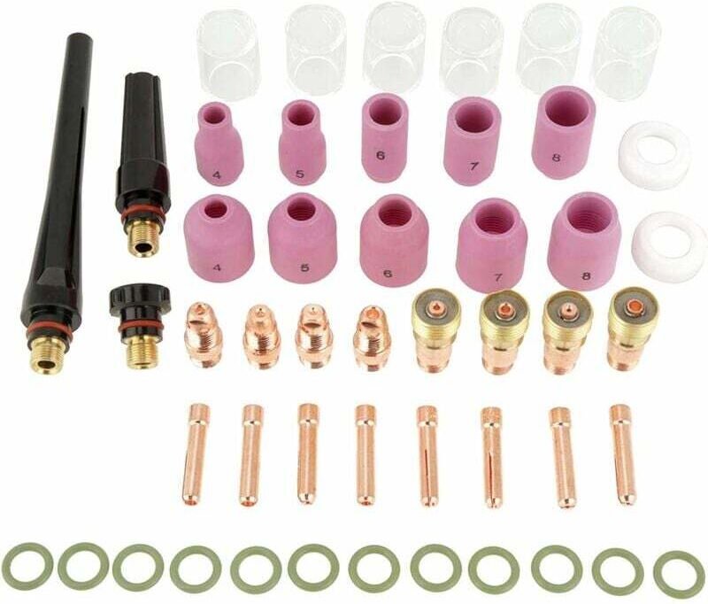 49-teilige WIG-Schweißsets, Kupfer-Gaslinse, Aluminiumoxid-Düsen, Becher, Spannzangen, WIG-Schweißzubehör für WIG-Schwei...