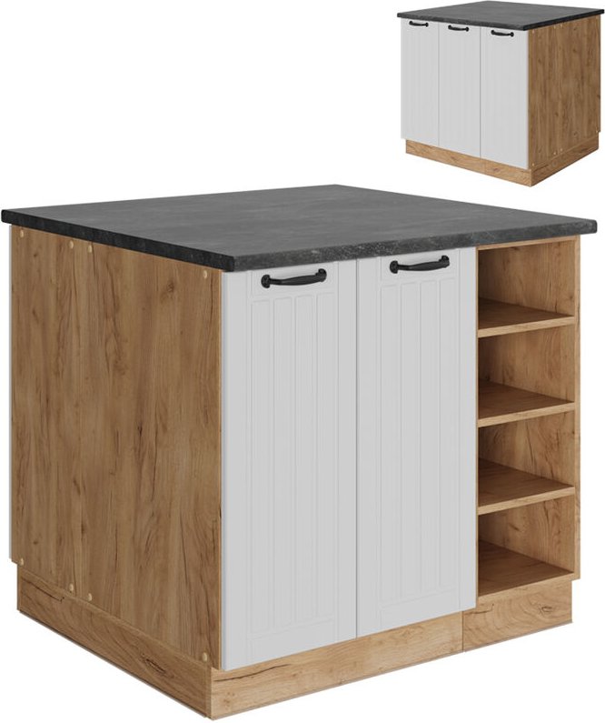 Kücheninsel Fame-Line, Weiß Landhaus, 90 cm mit Schublade, ohne Arbeitsplatte, Vicco