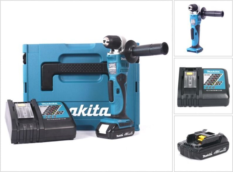 Makita DDA 351 RY1J Akku Winkelbohrmaschine 18V 13,5Nm + 1x Akku 1,5Ah + Ladegerät + Makpac