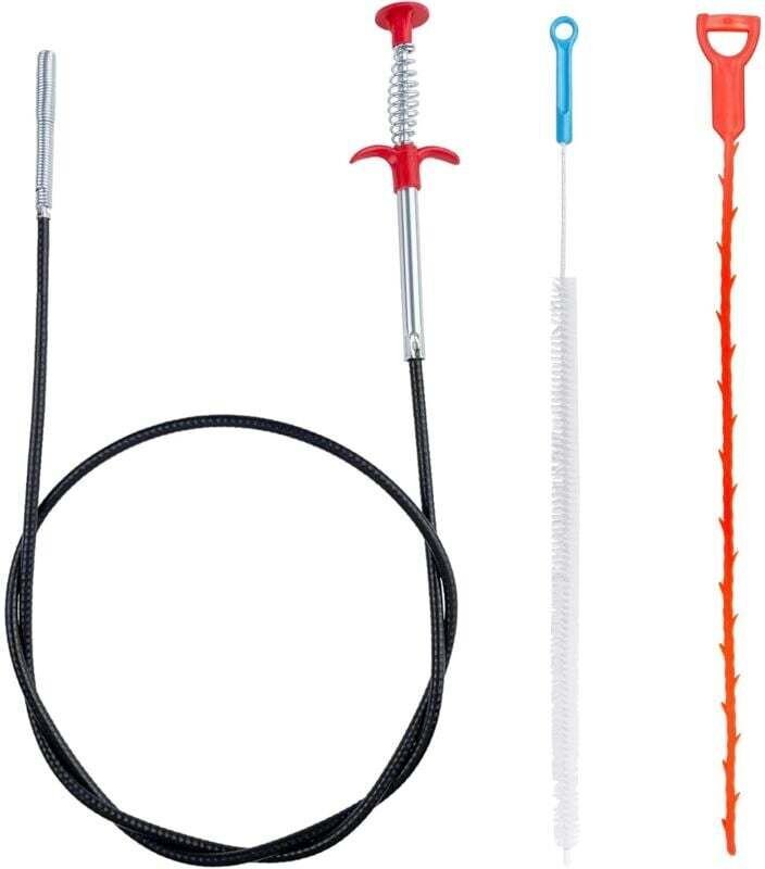 3er-Set Abflussreiniger, Toilettenrohr, Duschhaar-Entstop-Set, flexible Krallenzange für Arbeiten in engen Räumen