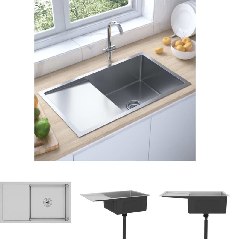 The Living Store Handgemachte Einbauspüle Edelstahl - Küchenspülen & Spülbecken - Silber