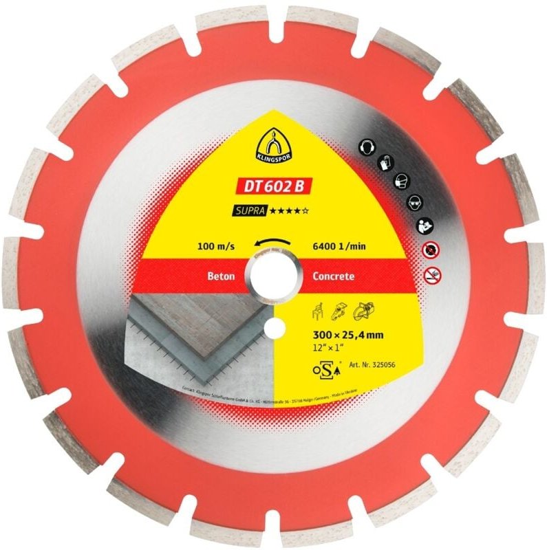 Klingspor DT 602 B Diamanttrennscheiben, 350 x 3,2 x 25,4 mm 21 Segmente 40 x 3,2 x 9 mm, Weitverzahnt