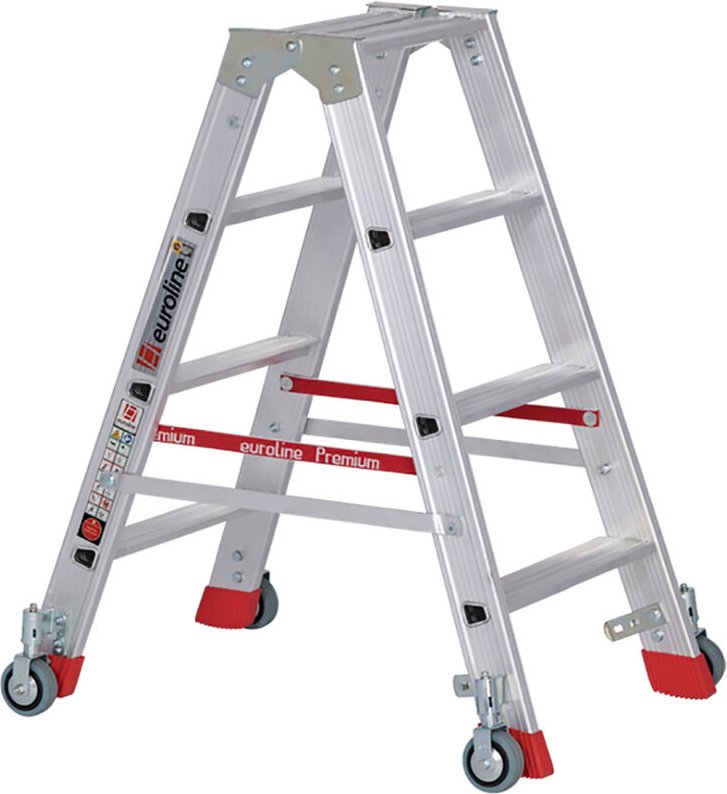 Euroline Premium 30573 Stufenstehleiter mit Federrollen und Feststellern 2x4 Stufen