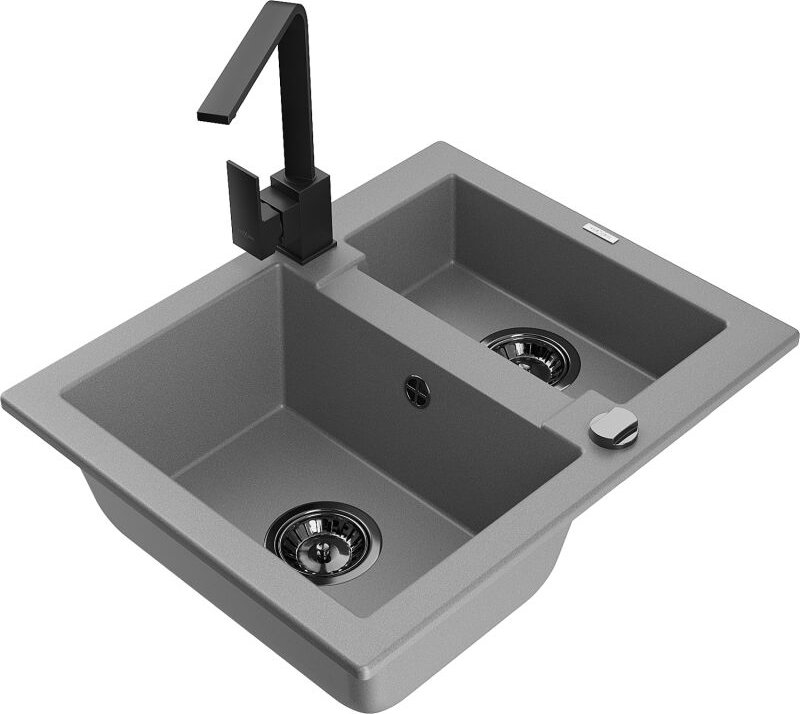 Carlos 1,5-Becken-Granitspüle mit Mischbatterie Rita, Grau - 6518-71-670300-70-B - Mexen